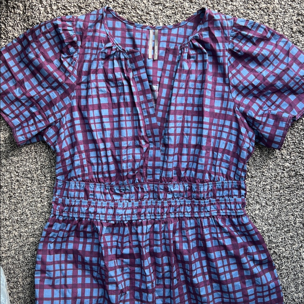 Anthropologie Blue and Purple Plaid Somerset 100% Cotton Mini Dress